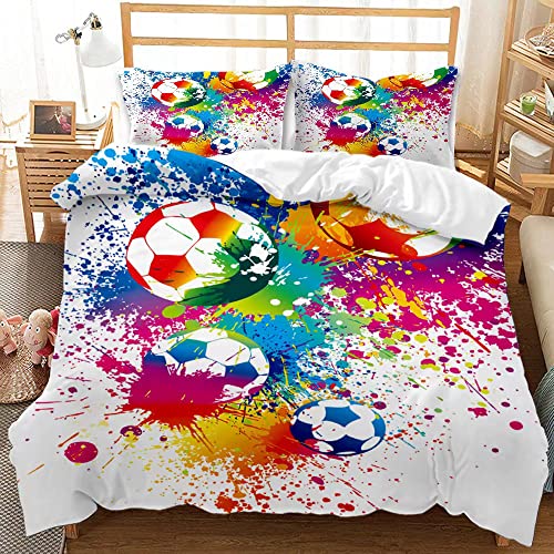 Housse de Couette Football Parure de Lit 2 Personnes avec Fermeture Éclair - Housse Couette en Microfibre avec 2 Taie d'oreiller 50x75 cm (Farbe, 200X200CM)