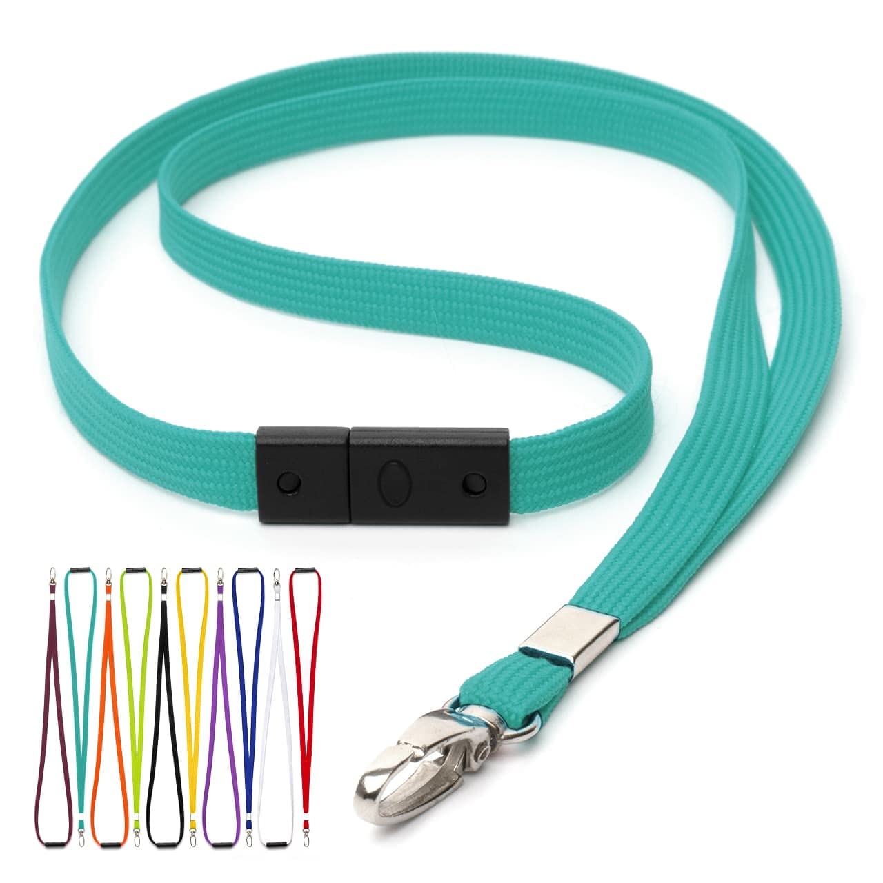 CKB LTD Breakaway Safety Lanyard Neck Strap Swivel Metal Clip for Id Card Holder - Pull Quick Release Design Lanyards Bulk (Turquoise, Pack of 100 pcs) — image 1