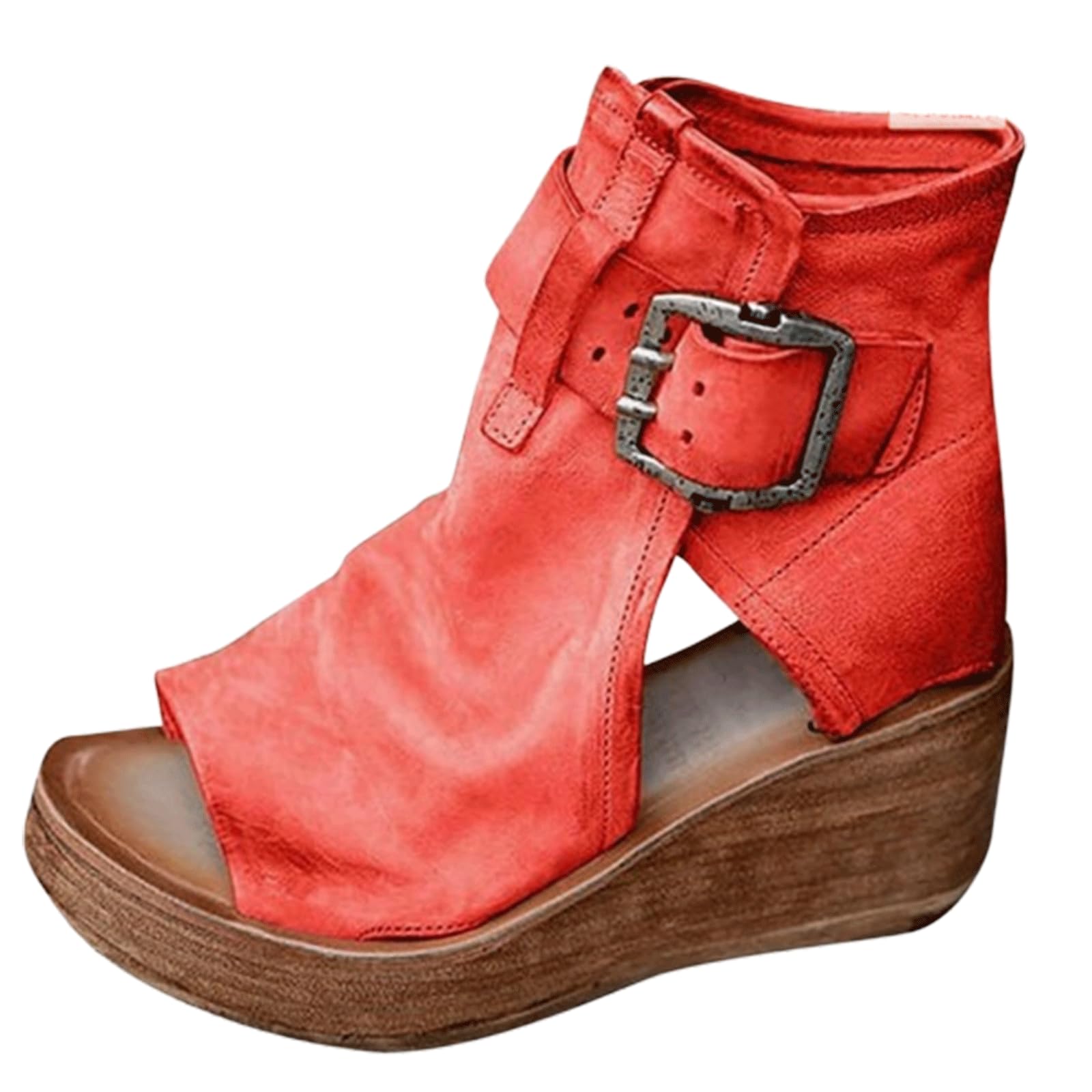 FGRID High Top Sandals for Women, Vintage Wedge Heel Peep Toe Buckle Hollow Sandals, Summer Fish Mouth Chunky Platform Ankle Roman Shoes