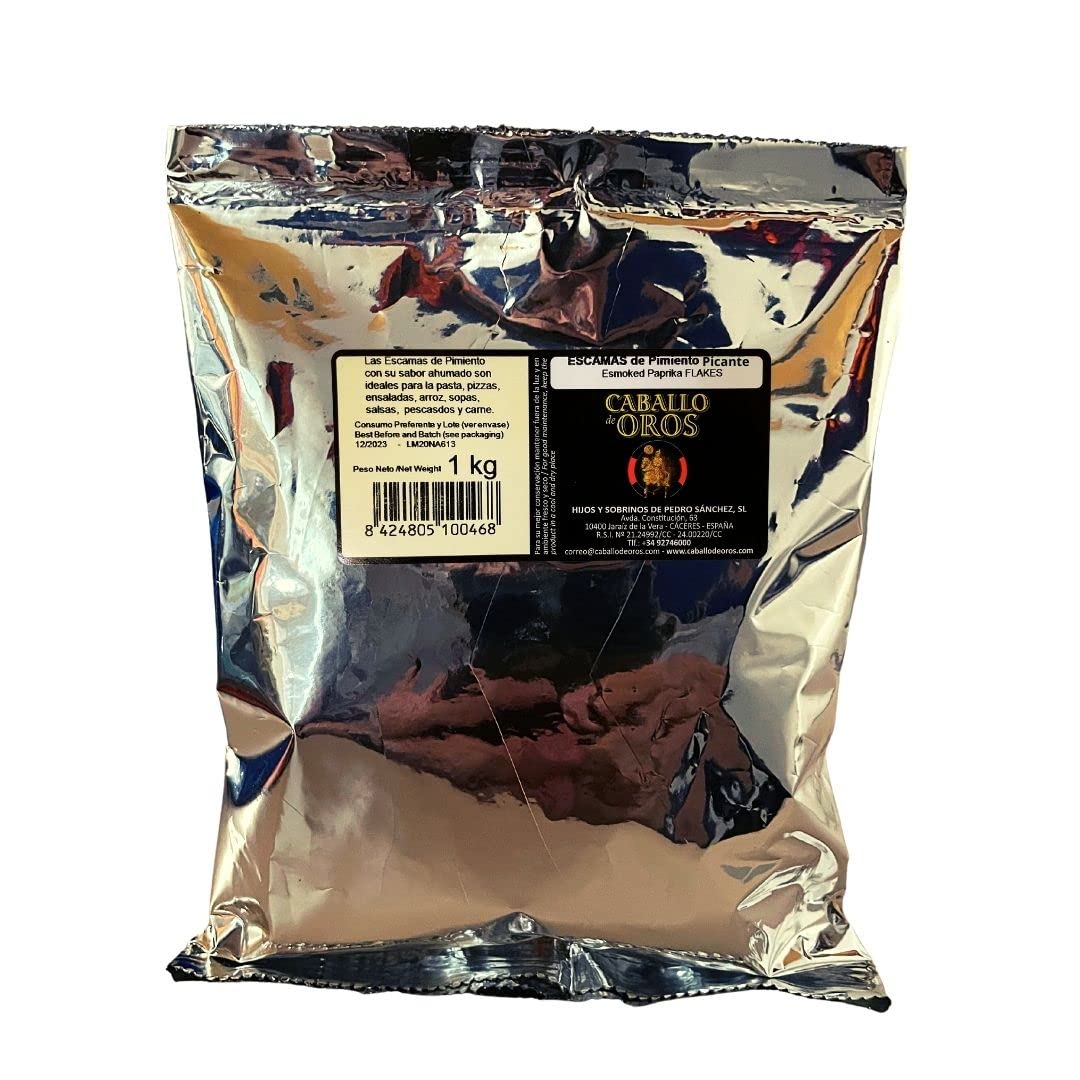 Escamas de pimentón de la Vera picante ahumado. Bolsa 1 Kg.