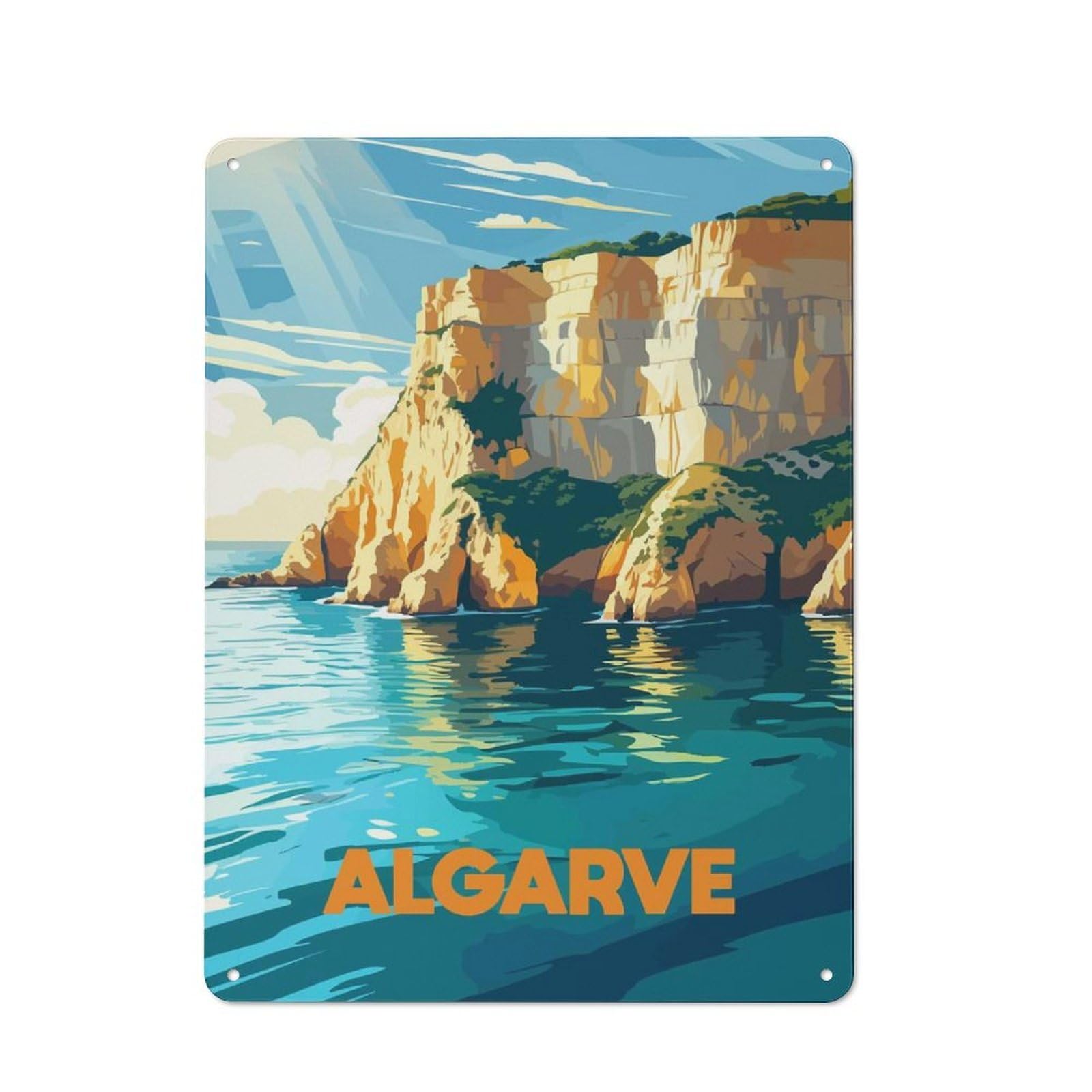 Junmoney Style-19 Algarve Coastline Travel Decorative Tin Sign 40X30cm, Distressed Look Vintage Wall Decor For Lounge, Study, Pub Or Wall Gallery