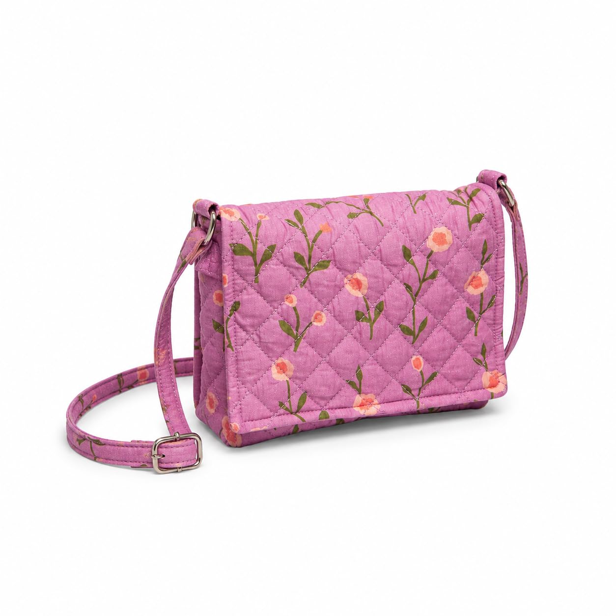 Quilted Cotton Sling Bag for Women | Lavender Floral Crossbody Lightweight Small Sling with Adjustable Strap | 100% Cotton - Jia-image-33