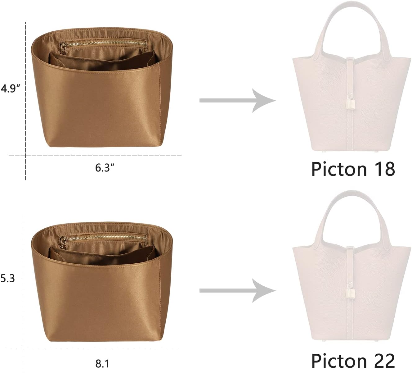 Hermes ZTUJO Picotin 18 Organizer - Luxury Purse Insert, Silky Smooth Fits Picotin 18 (Brown) - Image 2