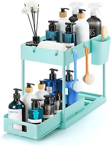 Ravinte Organizador extraíble para debajo del fregadero, organizador multiusos de 2 niveles para almacenamiento de fregadero de baño, cocina,