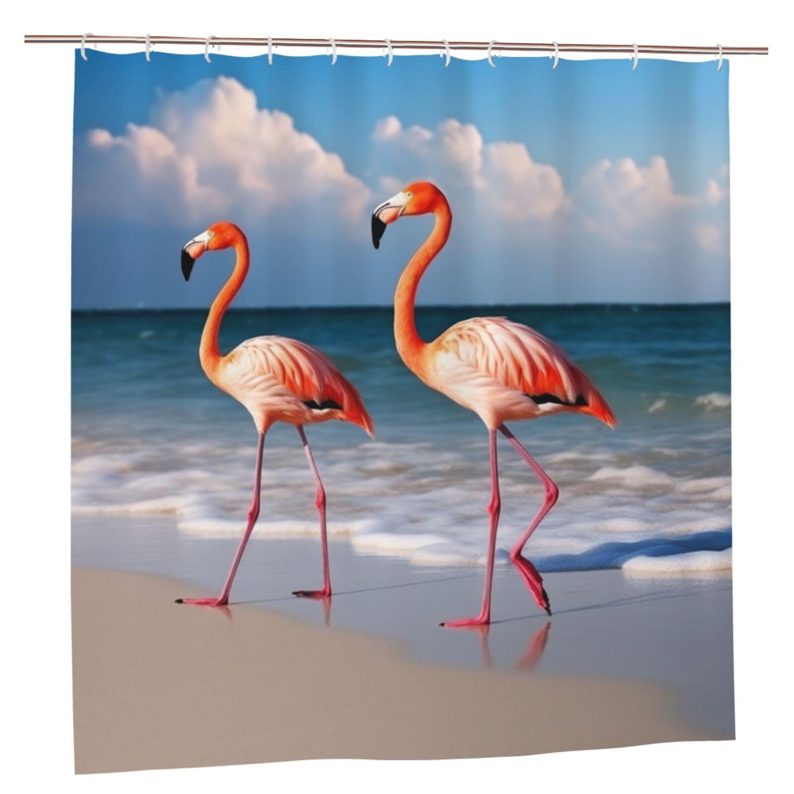 Rideau de douche 183x183 cm imperméable avec motif exotique et crochets