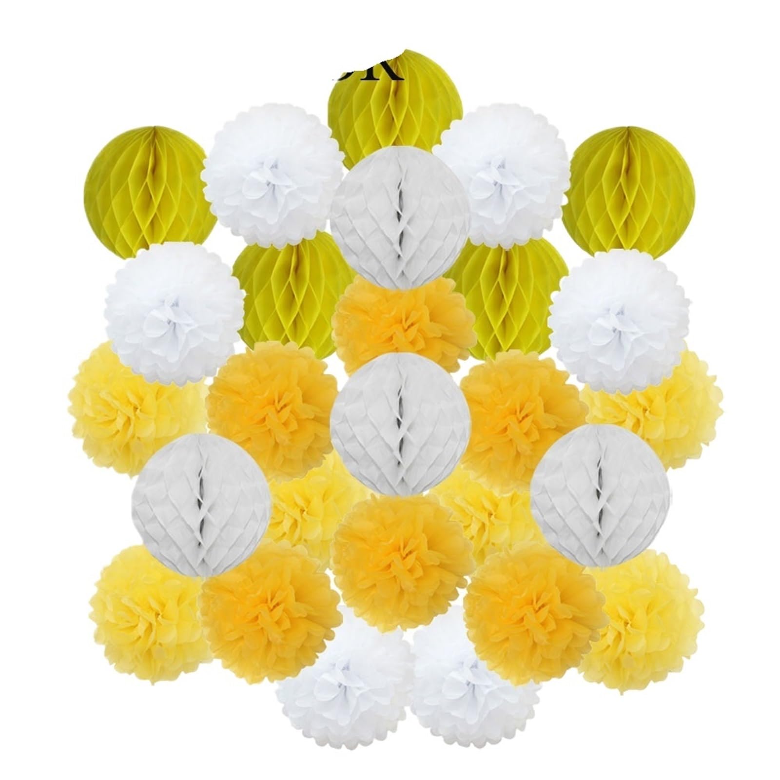 Wedding Ceremony DIY Decoration Hanging Round Ball Honeycomb Paper Pompom for Baptism Birthday Party Favor for Birthday Wedding(Yellow Set,8inch(20cm))