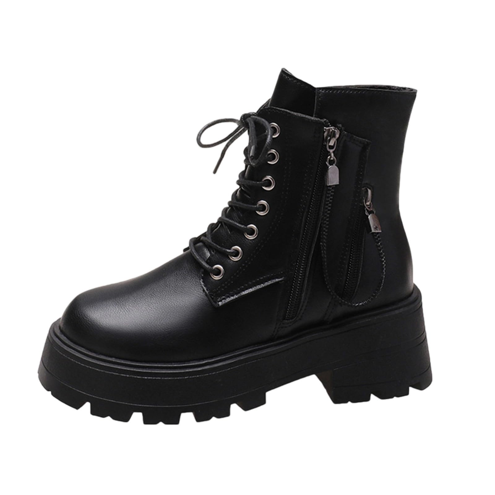 Women Ankle Boots Round Toe Lace Up Platform Chunky Heel Comfortable