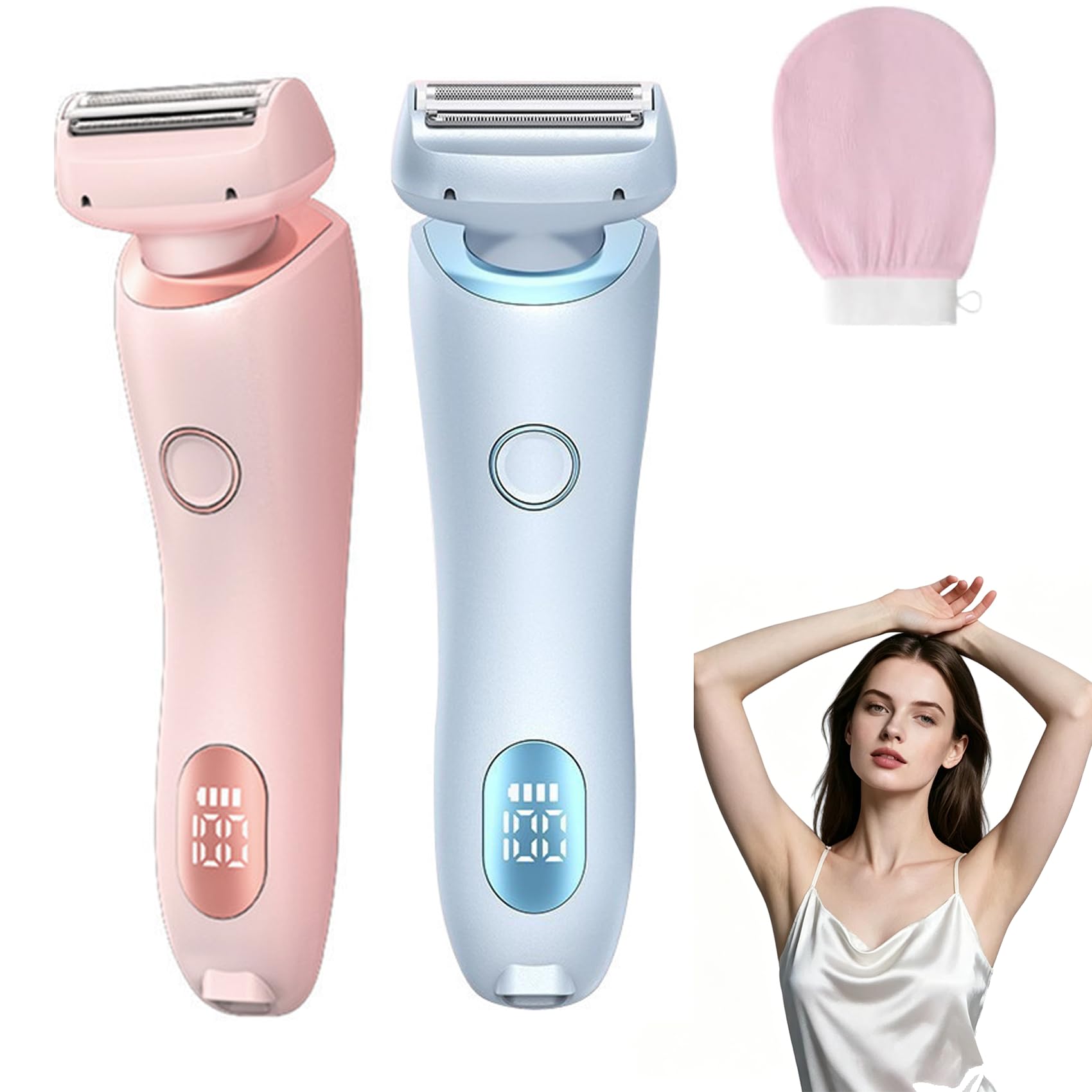 Boulina Rasierer Damen, 2-In-1 Pro Razor, Leicht Zu Reinigendes GeräT, Sanfte Haarentfernung FüR Glatte Haut, Ergonomisches Design & Wet & Dry Anwendung Ideal FüR Die KöRperpflege (Pink+Blue)