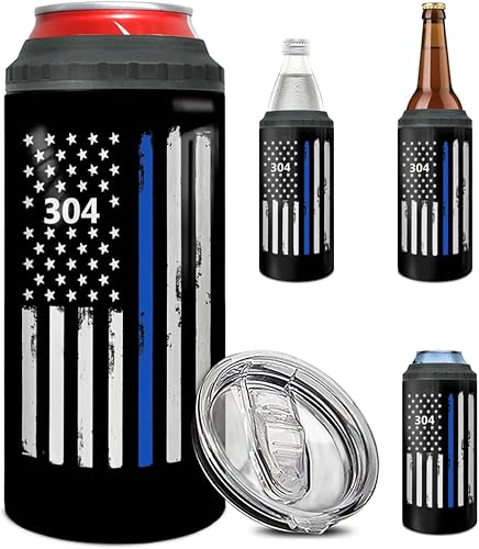 winorax Thin Blue Line - Enfriador de latas 4 en 1, regalos de policía para hombres, academia de policía, graduación, oficial de policía, bandera