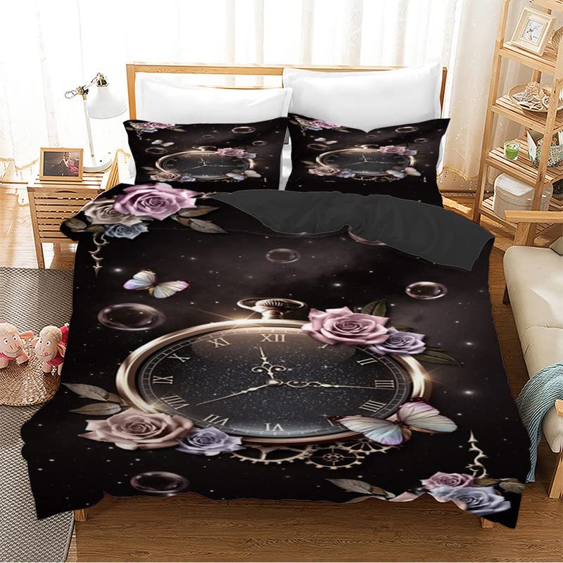 Parure de lit 240x260 montre noire en microfibre douce et finitions soignées