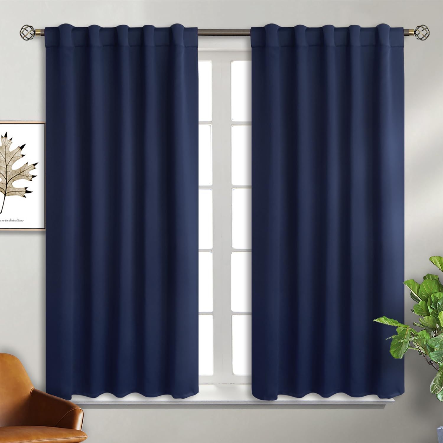 BGment Rod Pocket and Back Tab Blackout Curtains for Bedroom - Thermal Insulated Room Darkening Curtains for Living Room, Set of 2 Panels (42 x 45 Inch, Navy Blue) — image 1