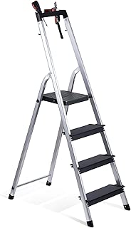 Delxo Lightweight Aluminum 4 Step Ladder with Tool Tray Folding Step Stool Stepladders Home and Kitchen Step Ladder Anti-Slip Sturdy and Wide Pedal Ladders 330lbs Capacity Space Saving (4 feet) - coolthings.us