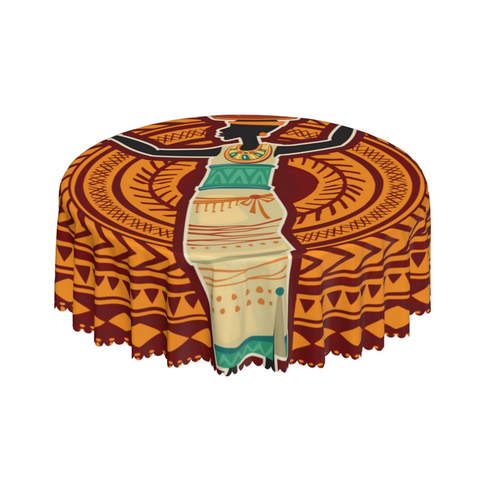 Lsjuee African Tribal Women Ethnic Colorful Round Tablecloth 60 Inch Printed Washable Tablecloth for Dining Party Holiday Fall Home Decorative