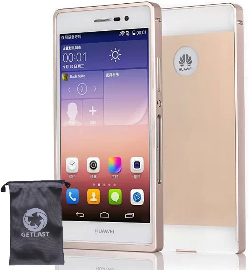MINUO - Huawei Ascend P7 Case, [Gold] Luxury Aluminum Metal Frame + PC Back Cover Bumper Case for Huawei Ascend P7