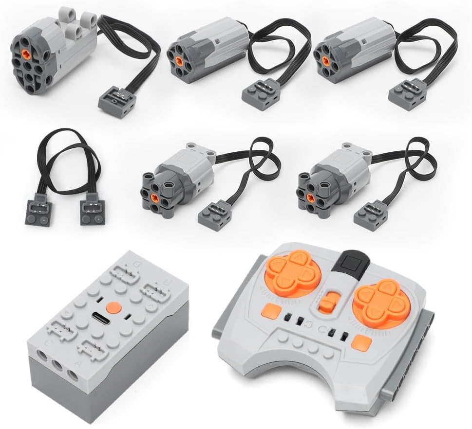 Power Functions Set, Motor Set with Motor, Remote Control, Battery Box, M/L Motor, Extension Wire, Compatible with Many Models