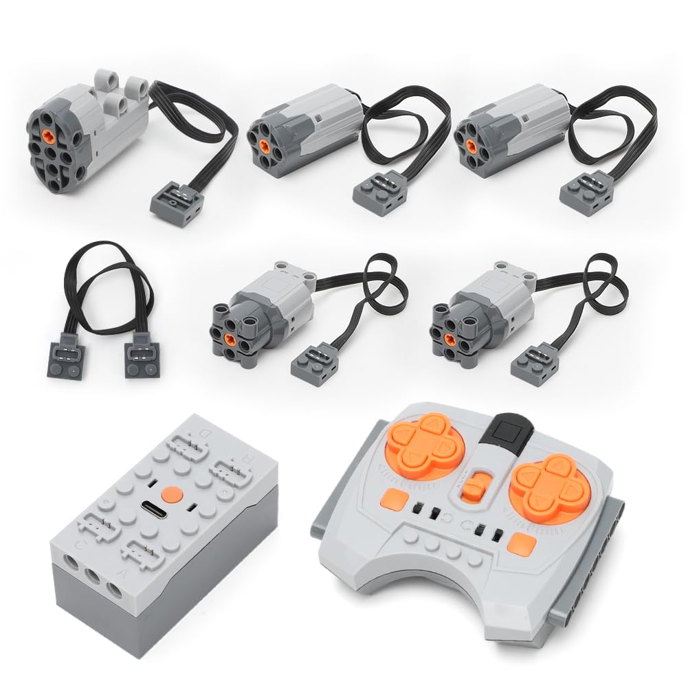 LOMUG Power Functions Kit de moteurs avec moteur, télécommande, boîtier de batterie, moteur M/L, câble d'extension compatible avec de nombreux modèles