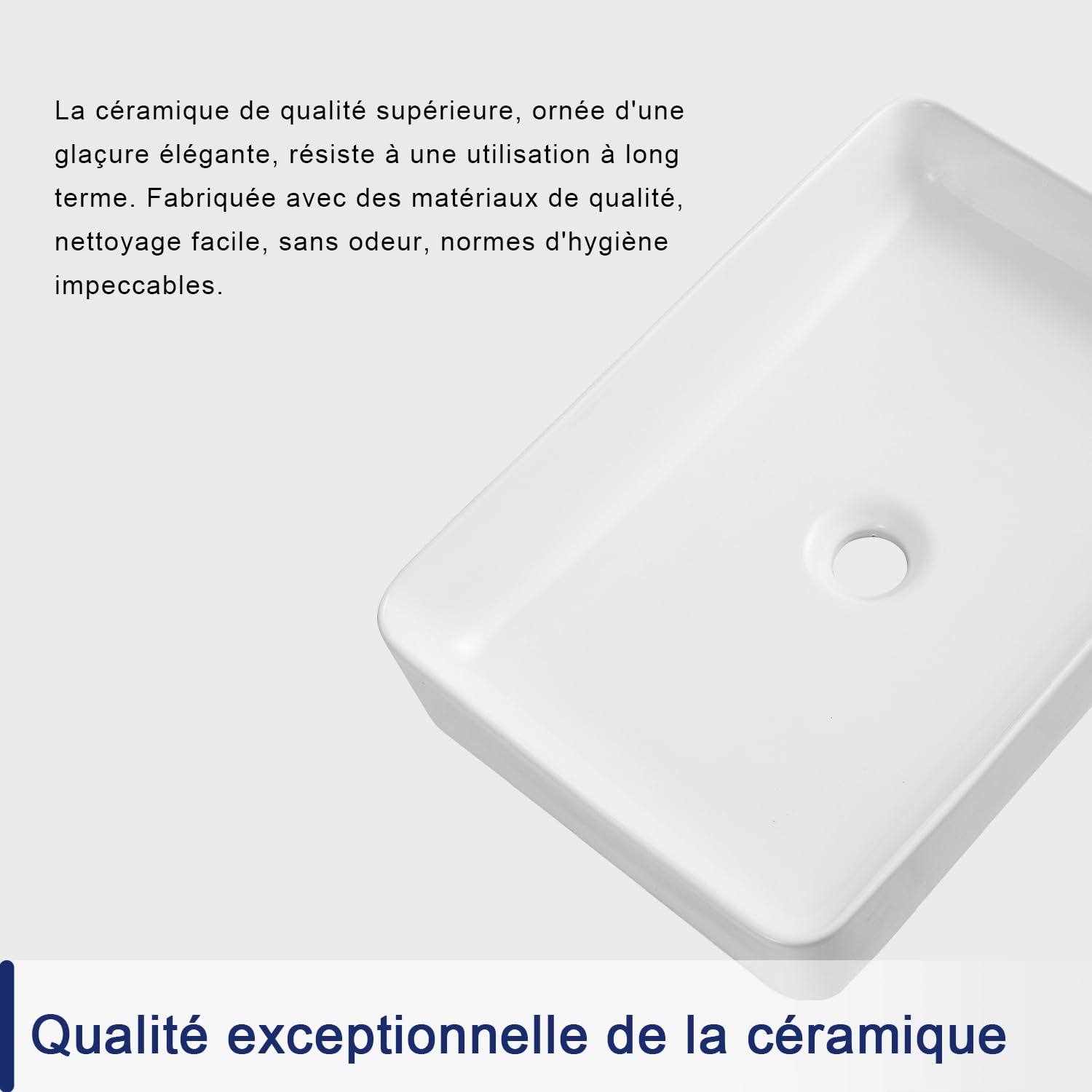 Vasque à Poser Salle de Bain DeerValley Rectangulaire Céramique Lavabo Wc,Blanc lavabo salle de bain 505mm*340mm