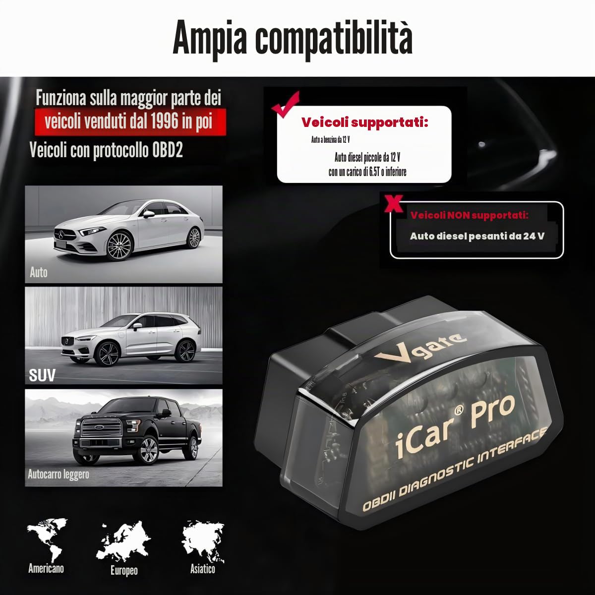 Vgate iCar Pro Bluetooth 4.0 (BLE) OBD2 Lettore di codici di guasto OBDII Codice Scanner Auto Check Engine Light per iOS/Android