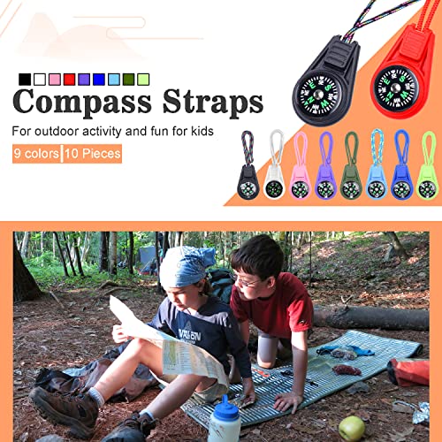 Longslong Mini Compass For Kids Compass Keychain，Button Compass Bulk Kit，Paracord Hiking Survival Small Compasses，Kids Scout Compass 10Pcs #TOP1