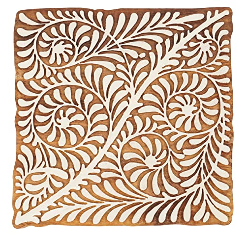 IBA Indianbeautifulart Textile Printing Block Asian Leaf Block Hand Carved Wooden Stamp Wood Block Printing Textile Stamp for Fabric/Pottery Blocks- 6 Inches