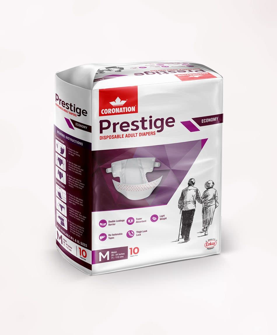 Coronation Prestige Disposable Adult Diapers Size M with Leak-lock, odur-lock technology & formulation| Anti-Bacterial abrosbent core for safe use| High Capacity| Size Medium-image-0