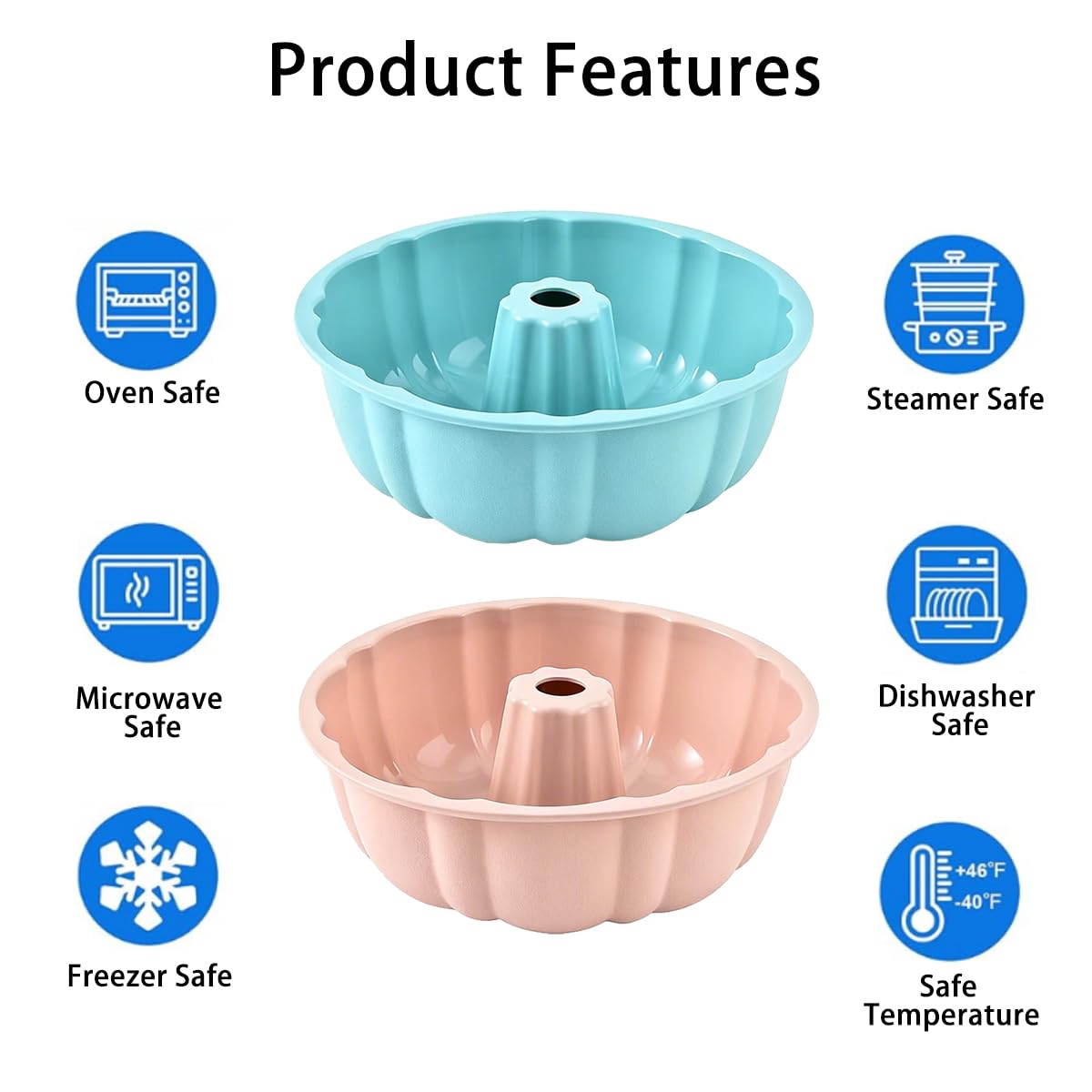 WWYSSZ Molde Rosco Alto 25cm Molde Silicona Bizcocho Agujero, Moldes Silicona Reposteria, Molde para Antiadherentes, Apto para Lavavajilla, para Pasteles,Gelatinas, Pan,Chocolates(Rosa) — view 3