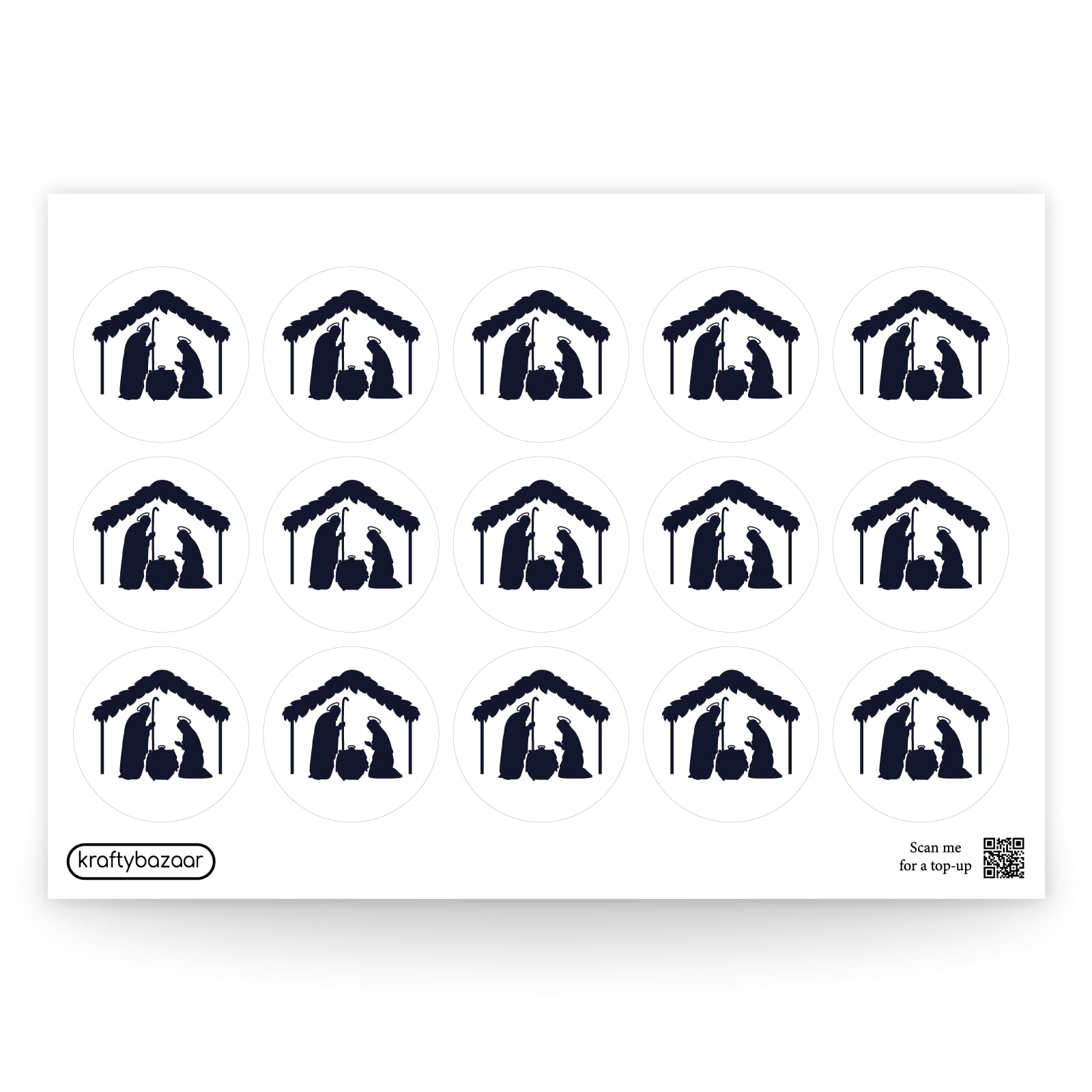 Pack fo 450 Silhouettes Christmas Nativity Scene Vinyl Labels - 37mm Round Self-Adhesive Nativity Stickers - Multipack Festive Stationery Craft Decor Vintage Christmas Labels