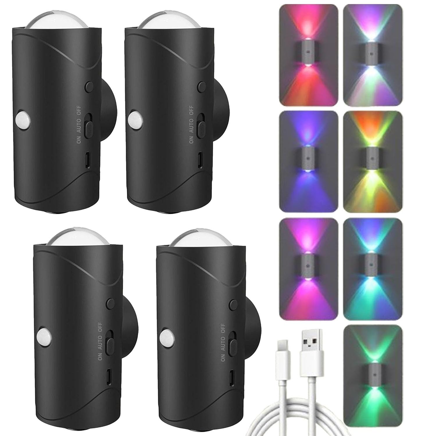 LED-Nachtlicht Kabellose LED Wandleuchte mit Bewegungssensor, Schwarz 4X