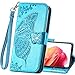 Wallet Case for Samsung Galaxy S22 Ultra,PU Leather Flip Protective Phone Case Wrist Strap Card Slots Holder Pocket Emboss Butterfly Flower Stand Case for Samsung Galaxy S22 Ultra Blue