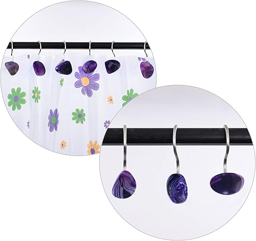 Miniatura 3 de rockcloud Juego de 4 ganchos de cortina de ducha con piedras de ágata pulida irregulares, ganchos de ducha de acero inoxidable en forma de S