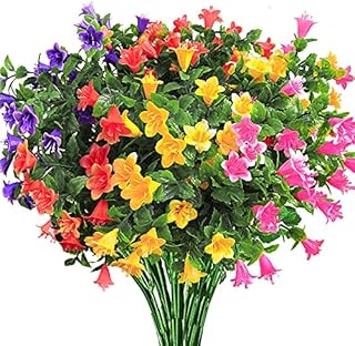 Artificial Flowers Fake Outdoor Flower Arrangements Cemetery Flower Decor Plastic UV Resistant for Garden Table Centerpieces 6 Bundles(Multicolor)
