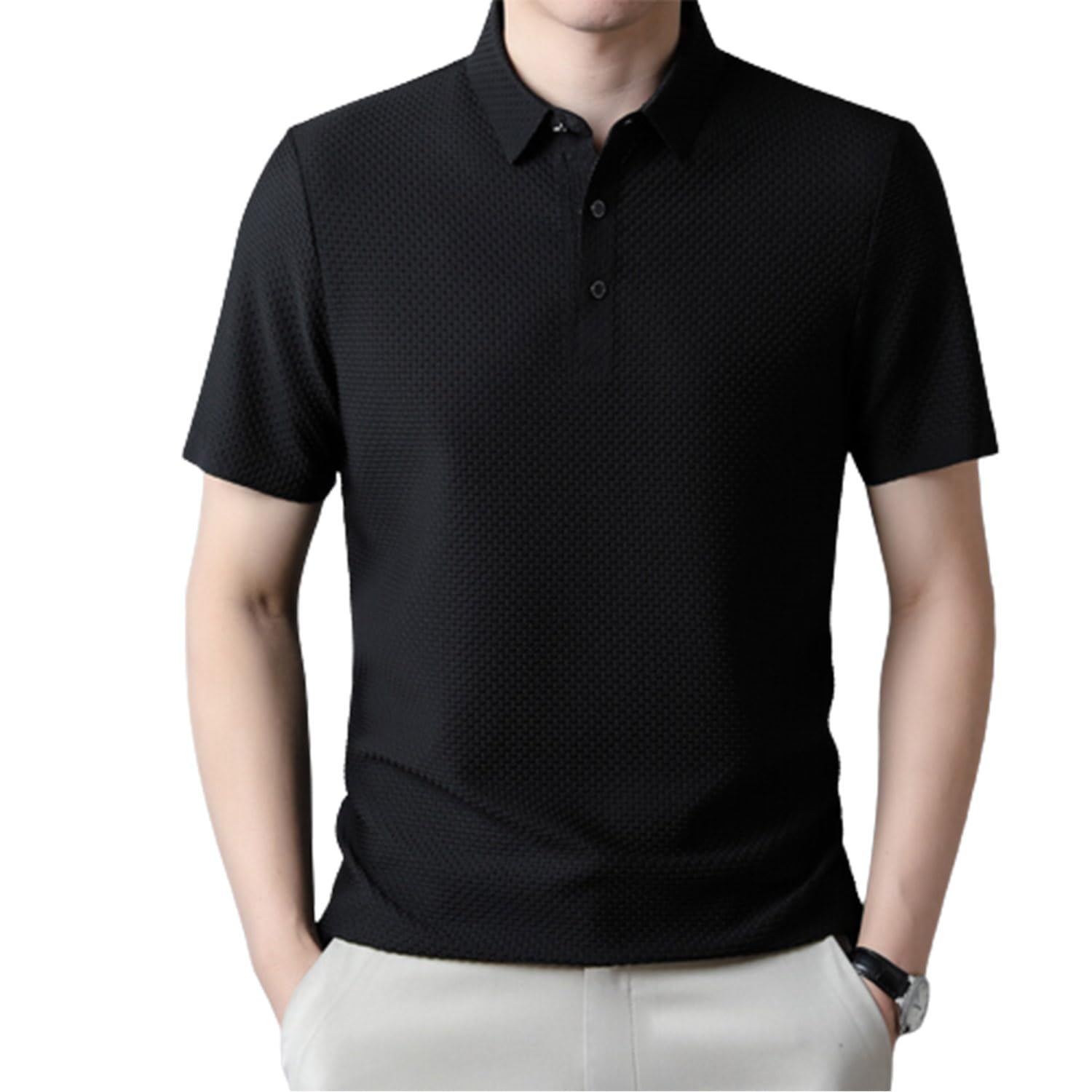 QQLady Polo de Manga Corta con Cuello en V de Malla de Verano Transpirable cómodo para Hombre, Camisetas de Manga Corta para Hombre Nuevas de Verano 2023 (4XL,Black)