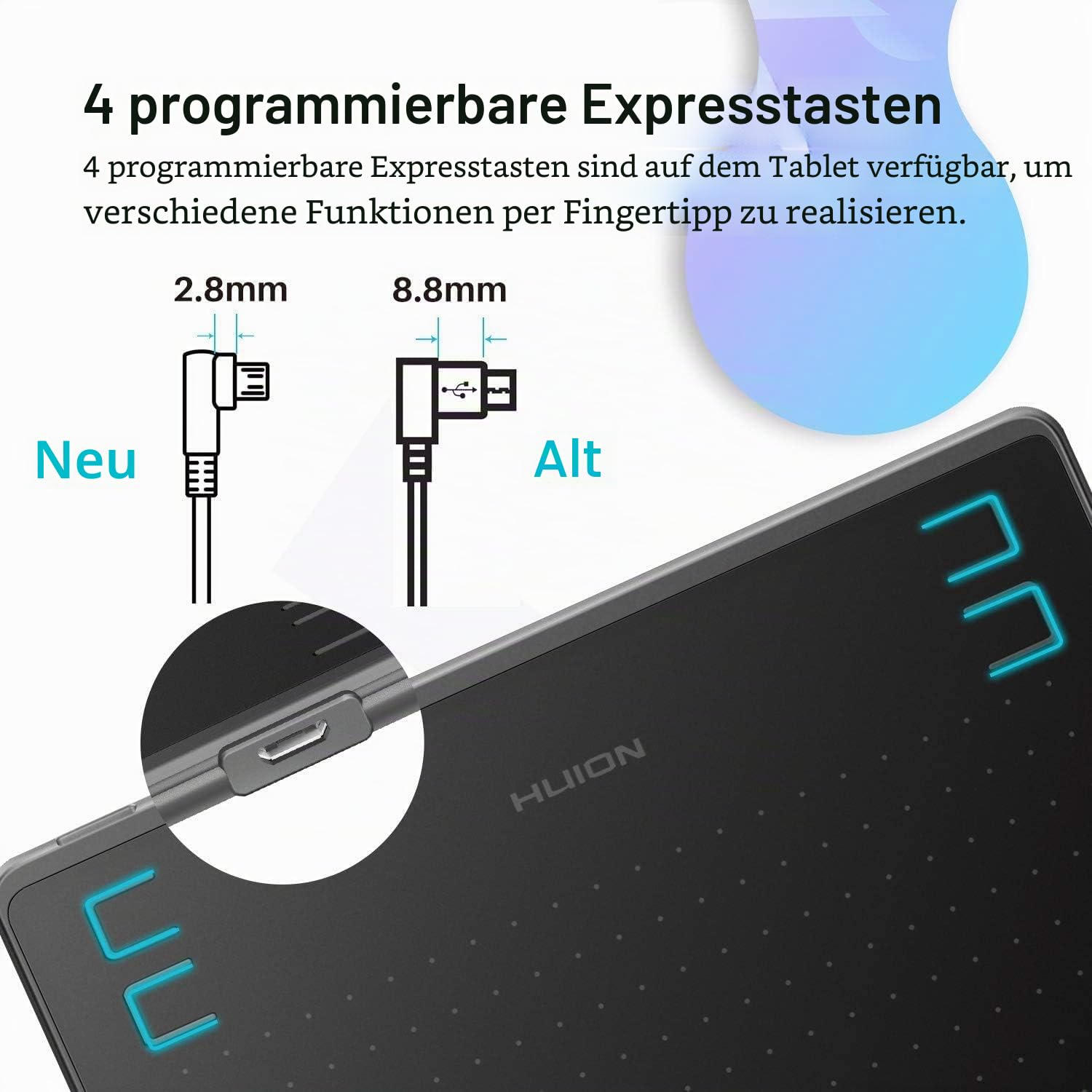 HUION HS64 Grafiktablett mit Batterielosem Stift, 8192 Druckstufen, Zeichentablett für Digitale Kunst, Kompatibel mit Windows Mac Android Linux, Schwarz