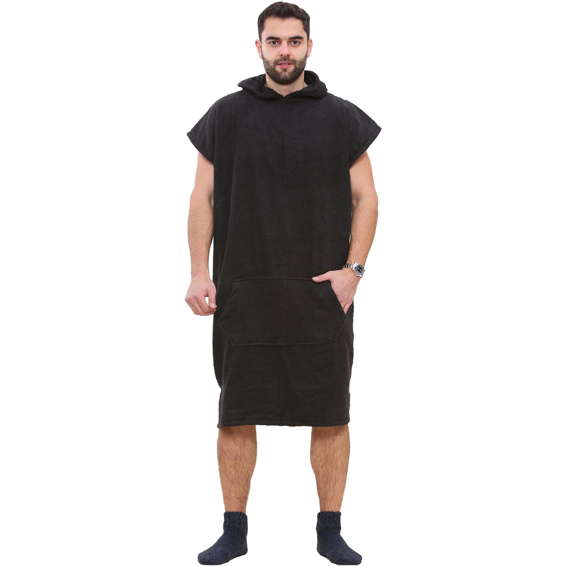 A2Z Adults Towel Poncho Bathrobe Soft Beach Bath Swim Robe Ladies Mens - Towel Bathrobe 128 Black L-XL