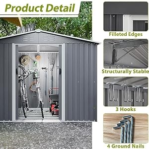 8x6ftoutdoorstorageshedwithroofwaterproofhousetoolcabinetwmetalfoundationlockabledoorsforshovelsumbrellasantennasescalatorsgray Urban Country Home Decor 8x6 ft outdoor storage shed with roofwaterproof house tool cabinet wmetal foundation lockable doorsfor shovelsumbrellasantennasescalatorsgray urban country home decor