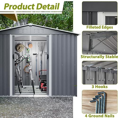 8x6ftoutdoorstorageshedwithroofwaterproofhousetoolcabinetwmetalfoundationlockabledoorsforshovelsumbrellasantennasescalatorsgray Urban Country Home Decor 8x6 ft outdoor storage shed with roofwaterproof house tool cabinet wmetal foundation lockable doorsfor shovelsumbrellasantennasescalatorsgray urban country home decor