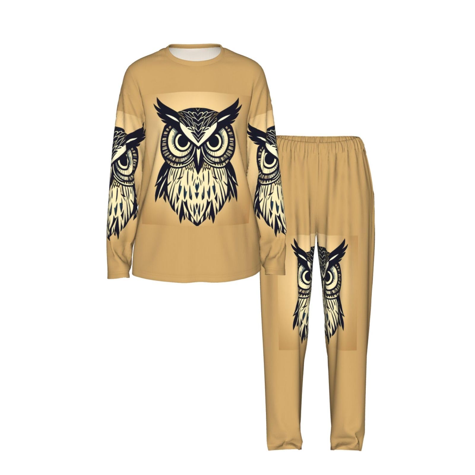 Pigiama da donna a maniche lunghe con stampa di gufi, morbido pigiama da spiaggia, vacanze, abbigliamento da notte, regalo casual