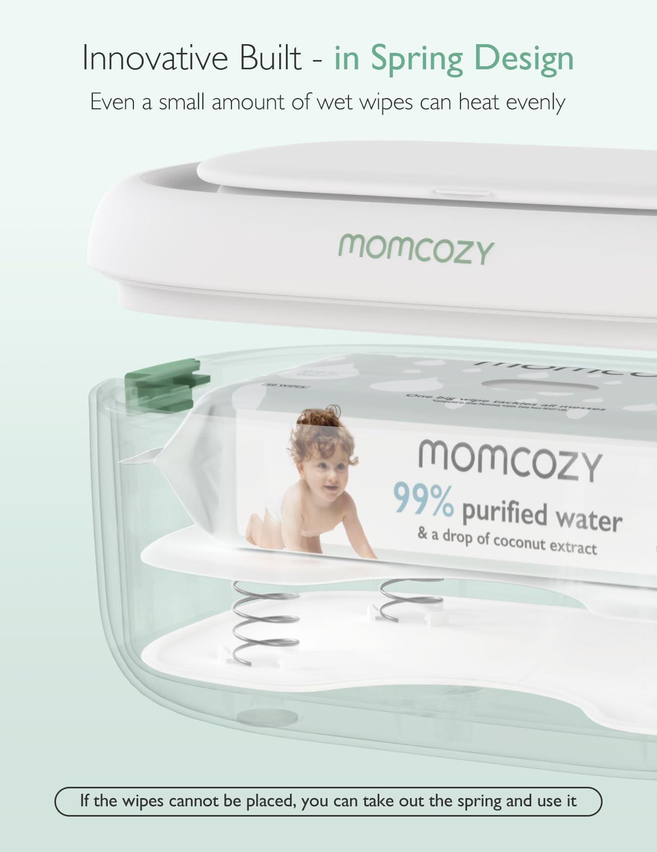 Momcozy Chauffeur de Lingettes Bébé – Design à ressort, grande capacité, chauffage rapide uniforme, 4 températures et veilleuse