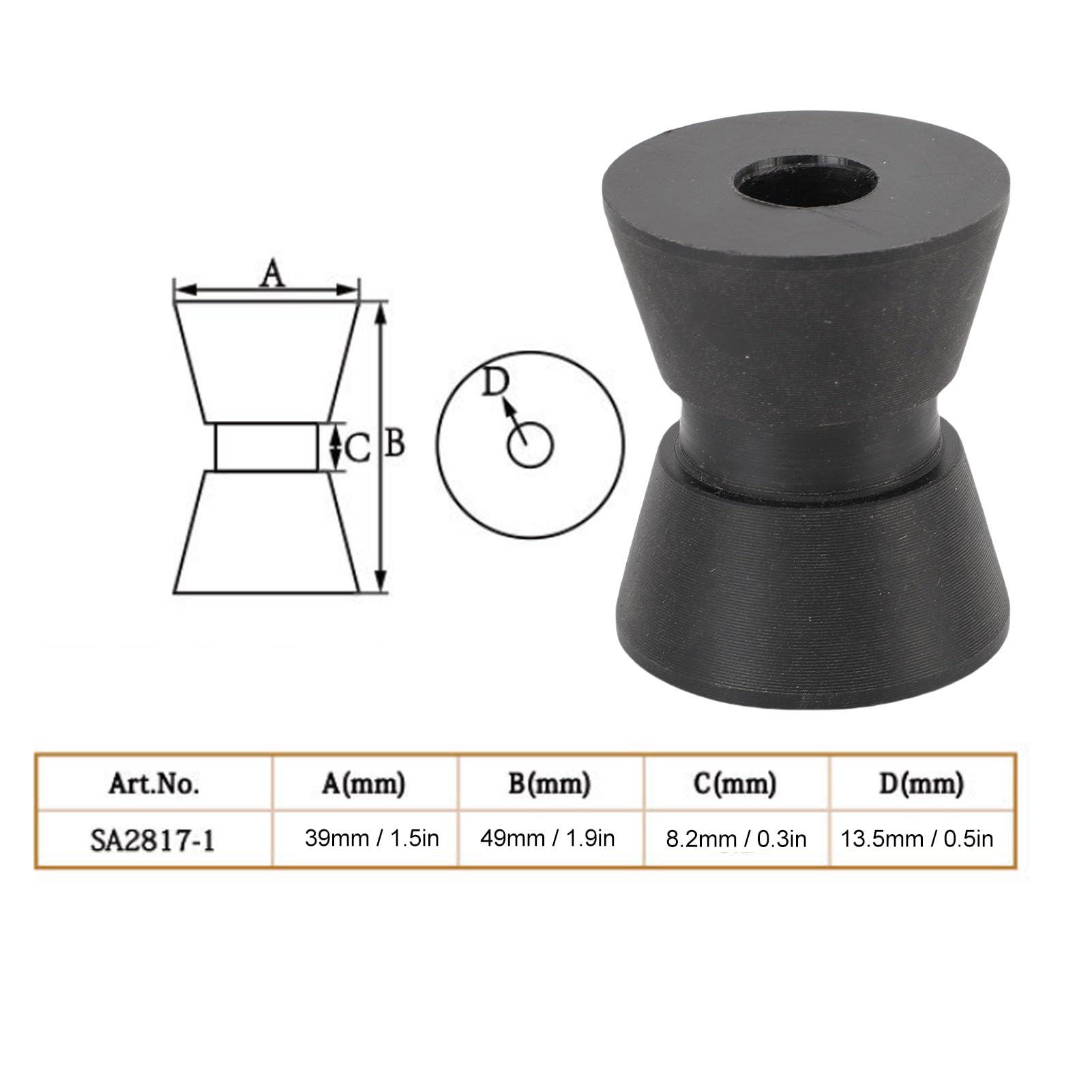 2Pcs Boat Trailer Roller, 1.5 X 1.9inch Nylon Bow Roller Assembly for Trailers Yacht Marine Motorboat, Black