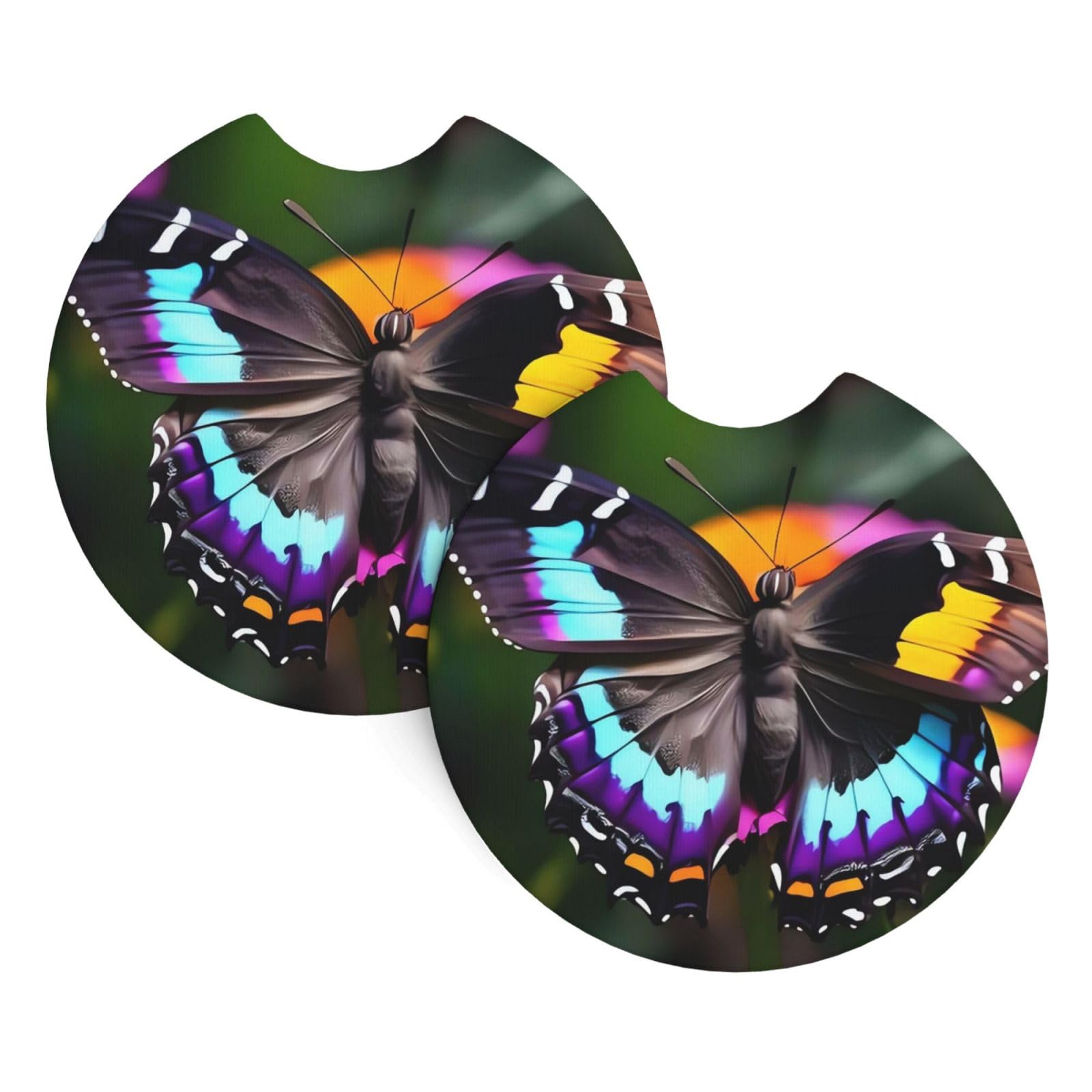 2 Pack Car Coaster for Cup Holders Beautiful Colorful Butterflys Car Cup Coaster 2.7" Neoprene Non-Slip Automotive Cup Mat Universal Auto Car Interior Accessories for Women Men Cup Pad