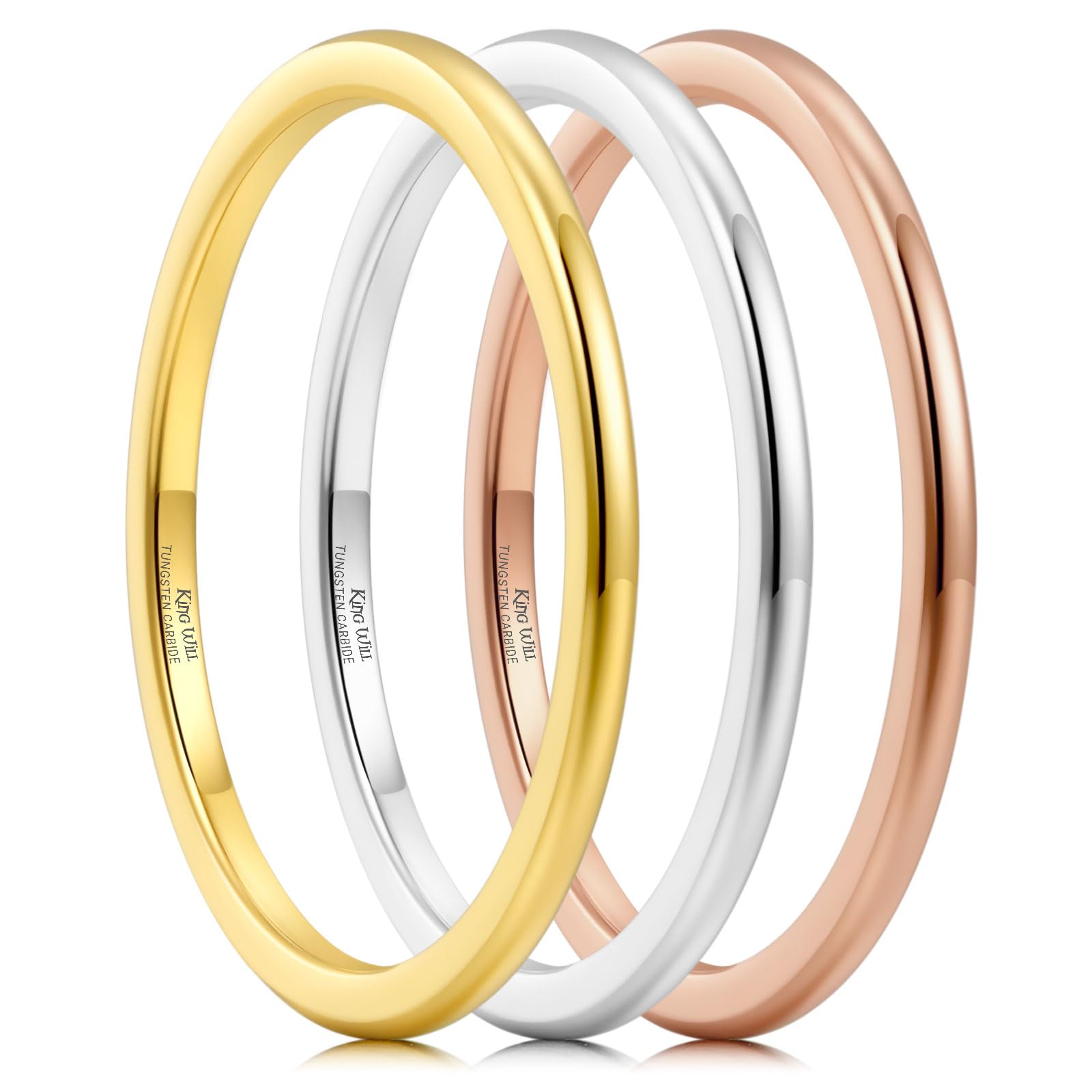 King Will Men's Women's Tungsten Carbide Ring 24k Gold Plated Rose Gold Plated Domed Polished Finish Wedding Band