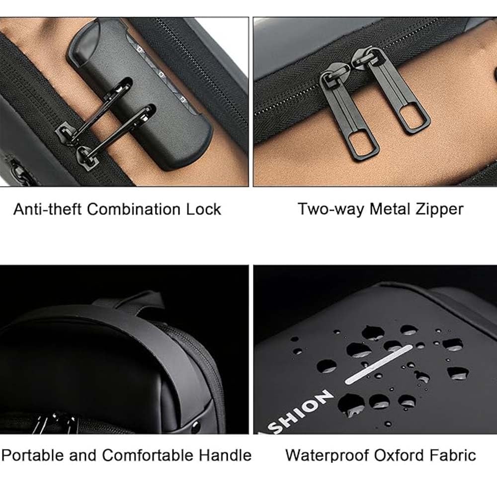 Sac à bandoulière de voyage imperméable pour cyclisme avec serrure à combinaison antivol et port de chargement USB