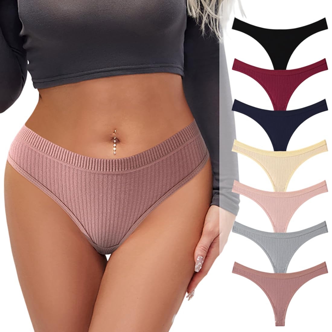 Women's Cotton Breathable Seamless Thong Panties No Show Underwear Pack of-3