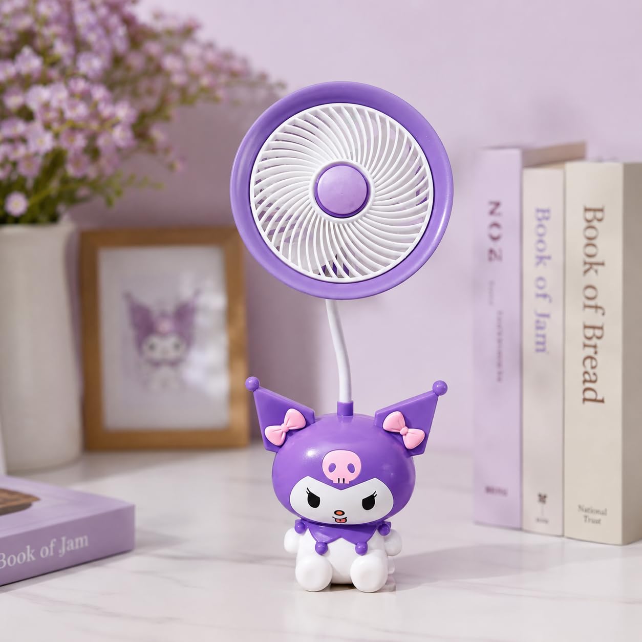Kuromi Character Desktop Fan, Purple, Flexible Neck, Cute Anime Figure Base, USB Powered, Desk Decor-image-15