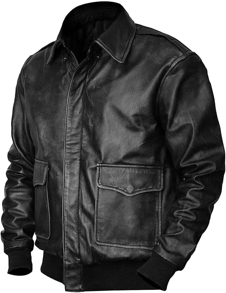 Image of Hide & Seek Men's A2 Aviator Air Force Cockpit Vintage Bomber Military Flight Pilot WWII Distressed Real Leather Jacket
