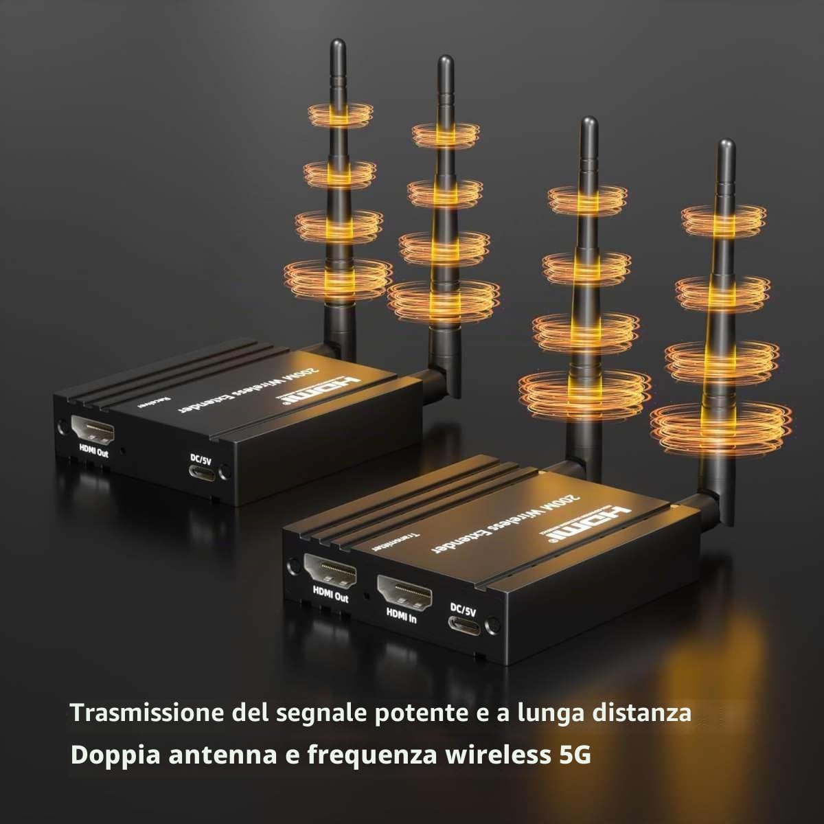 PremiumCord HDMI Extender Wireless Fino a 200 m, Full HD 1080p, HDMI 1.3, HDCP 1.3, Custodia In Metallo
