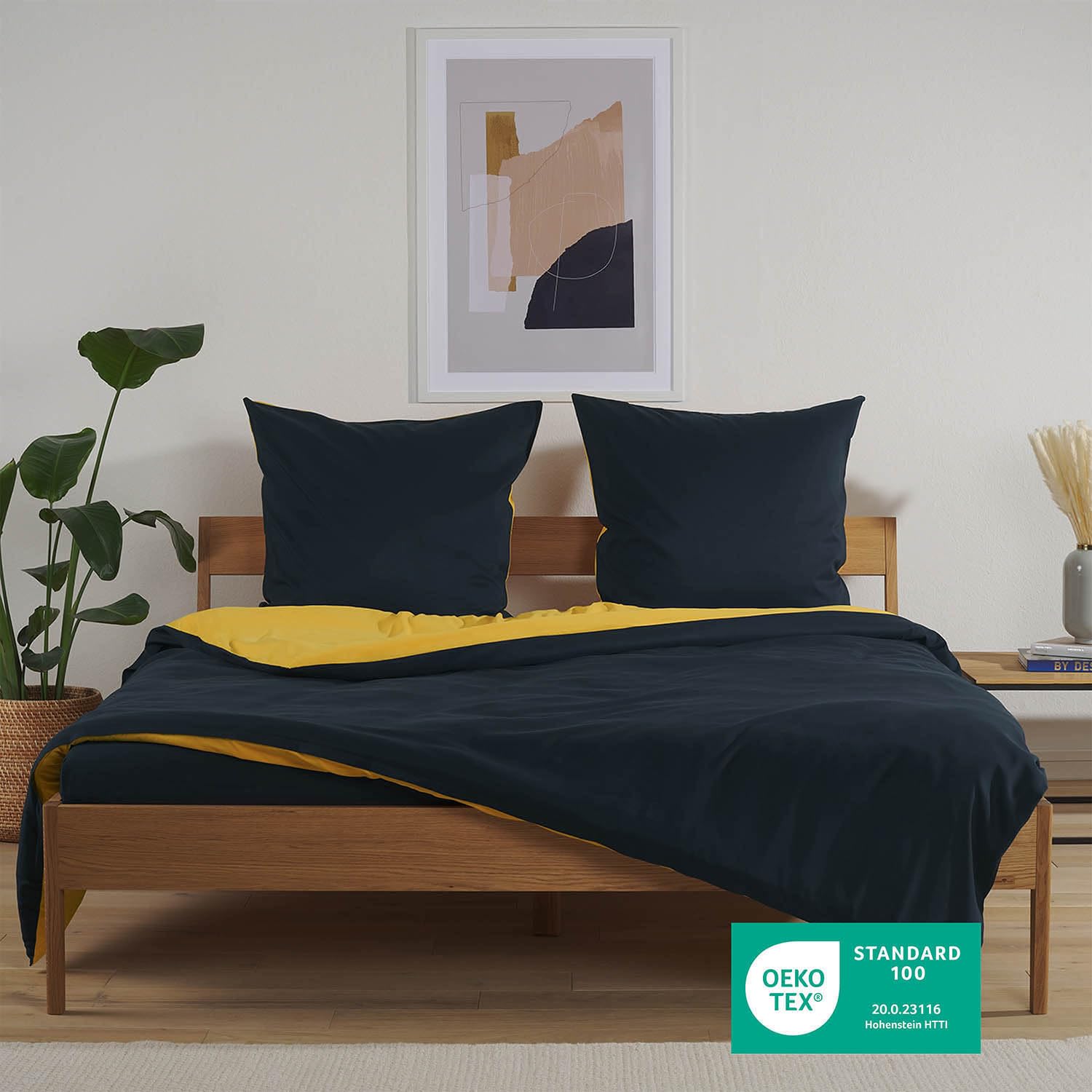Blumtal Biancheria da Letto con Design Reversibile da 200x200 cm incl. Federe 50x80 cm - Lenzuola invernali in microfibra extra morbida certificate Oeko-Tex, 3 pezzi, Blu Oceano/Senape