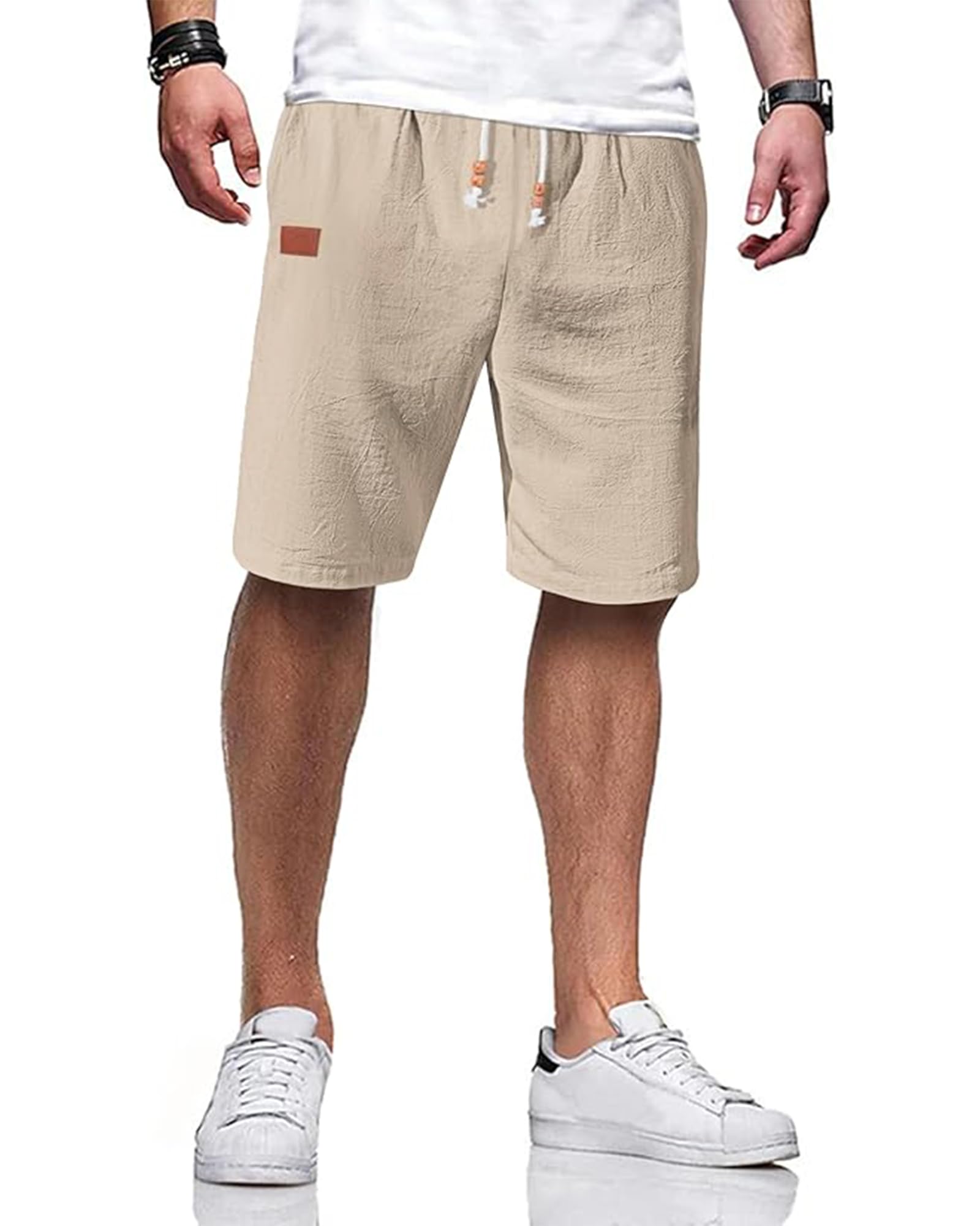JESDM Kurze Hosen Herren Baumwolle Leinen mit Gummizug Freizeithose Casual Shorts Sommer Leicht mit Taschen M-3XL