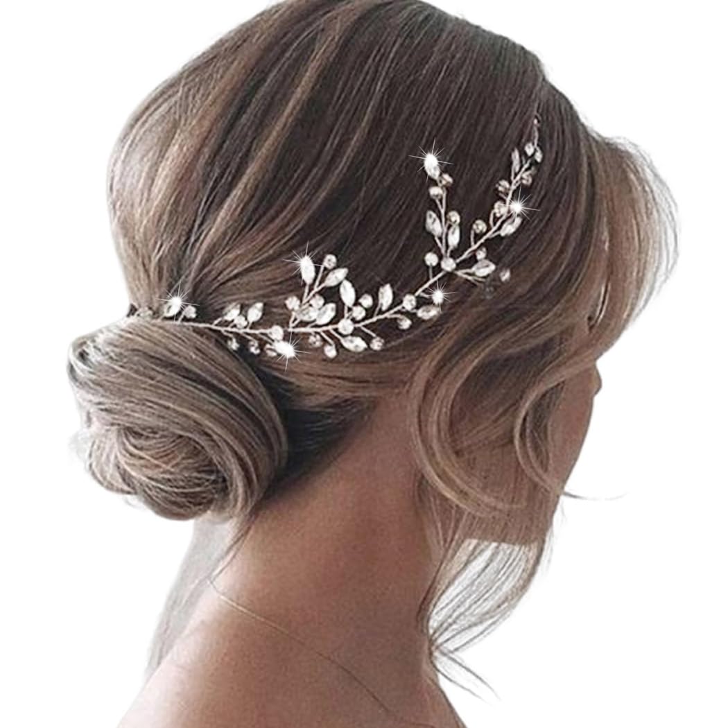 Handsess Bridal Wedding Hair Vines Silver Crystal Headpiece Headband Rhinestone Bridal Hair Accessories for Women and Girls