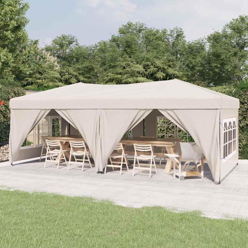 Carpa Plegable para Fiestas con Paredes Laterales Crema 3x6 m